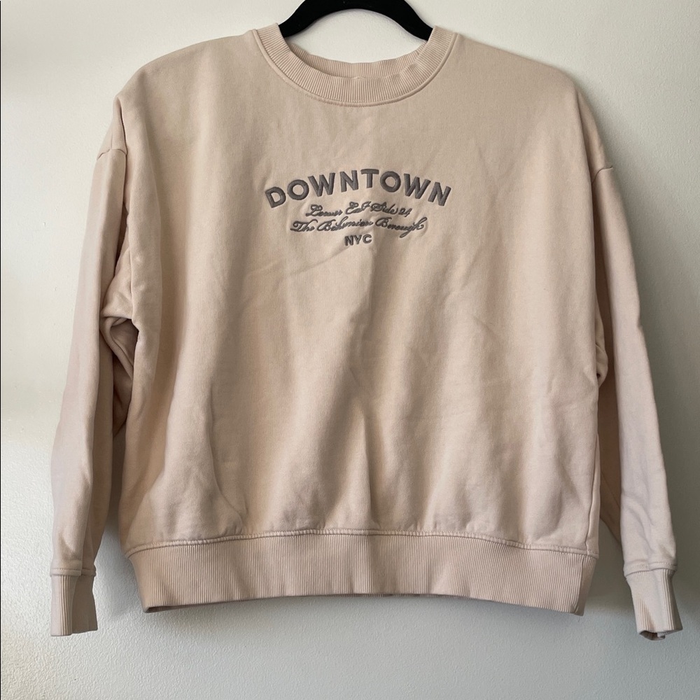MNG|Beige embroidered Downtown Crewneck Sweatshirt|Small|EUC